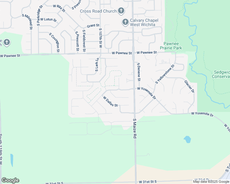 map of restaurants, bars, coffee shops, grocery stores, and more near 10611 West Yosemite Drive in Wichita