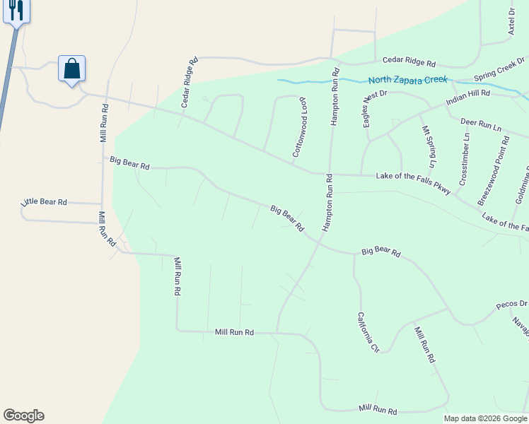 map of restaurants, bars, coffee shops, grocery stores, and more near 14 Pawnee Court in Mosca