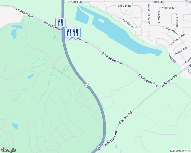map of restaurants, bars, coffee shops, grocery stores, and more near 355 East Vineyard Avenue in Livermore