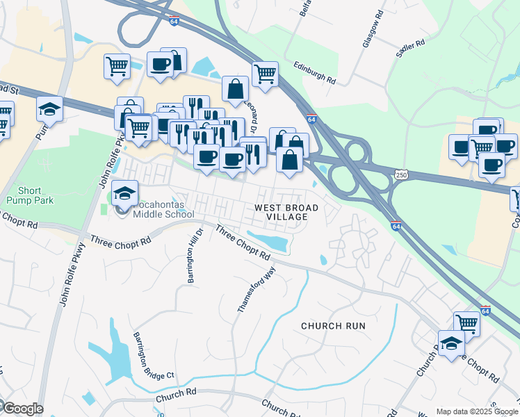 map of restaurants, bars, coffee shops, grocery stores, and more near 2009 Liesfeld Parkway in Glen Allen