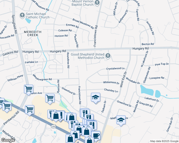 map of restaurants, bars, coffee shops, grocery stores, and more near 4108 English Holly Circle in Richmond