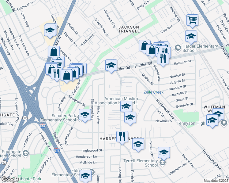 map of restaurants, bars, coffee shops, grocery stores, and more near 26101 Gading Road in Hayward