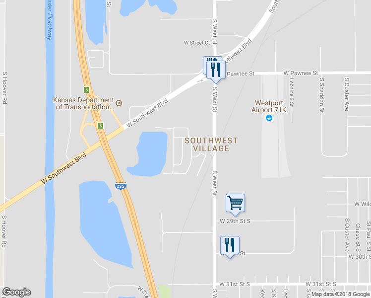 map of restaurants, bars, coffee shops, grocery stores, and more near 2625 South West Street in Wichita