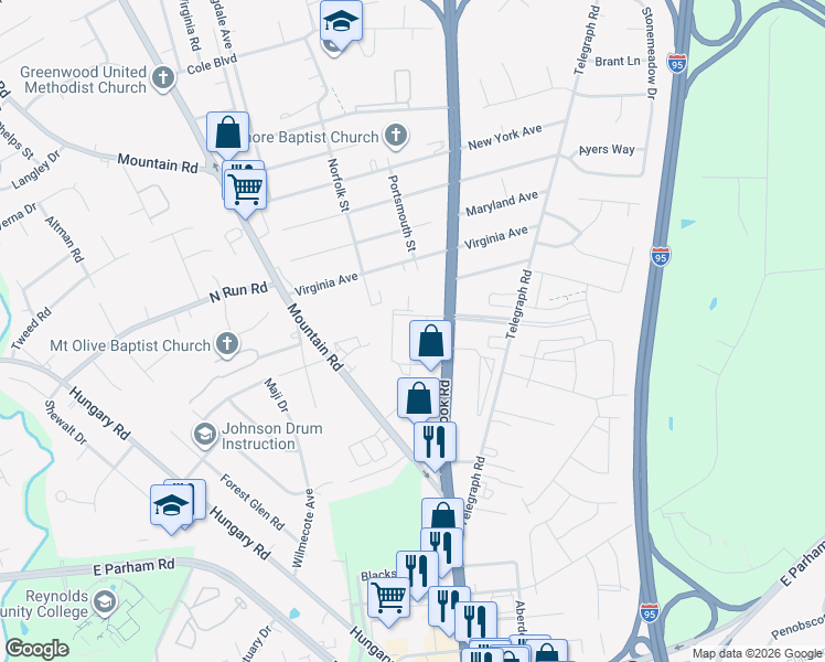 map of restaurants, bars, coffee shops, grocery stores, and more near 1320 Mountain Road in Glen Allen
