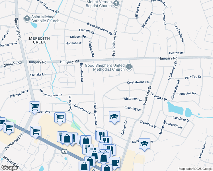 map of restaurants, bars, coffee shops, grocery stores, and more near 4108 English Holly Circle in Richmond