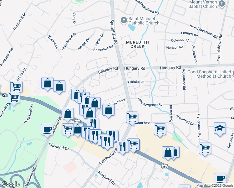 map of restaurants, bars, coffee shops, grocery stores, and more near 9624 Springfield Woods Circle in Glen Allen
