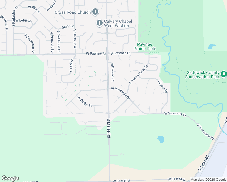 map of restaurants, bars, coffee shops, grocery stores, and more near 2739 South Crestline Court in Wichita
