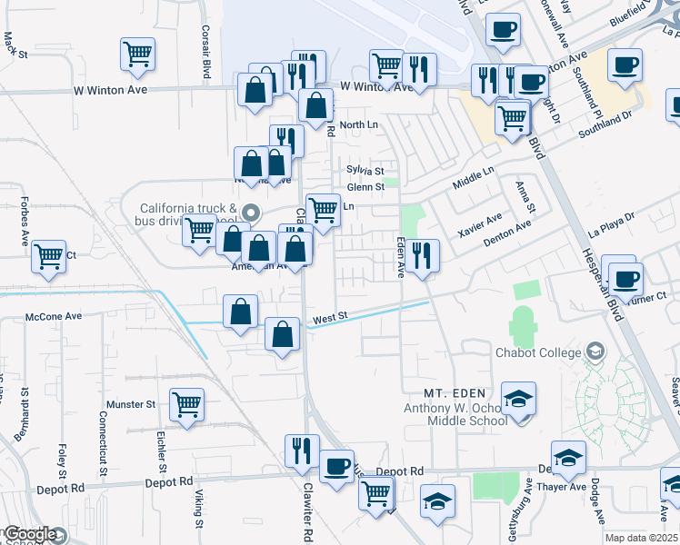 map of restaurants, bars, coffee shops, grocery stores, and more near 554 Ravenna Way in Hayward