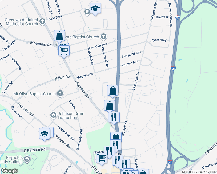 map of restaurants, bars, coffee shops, grocery stores, and more near 1320 Mountain Road in Glen Allen