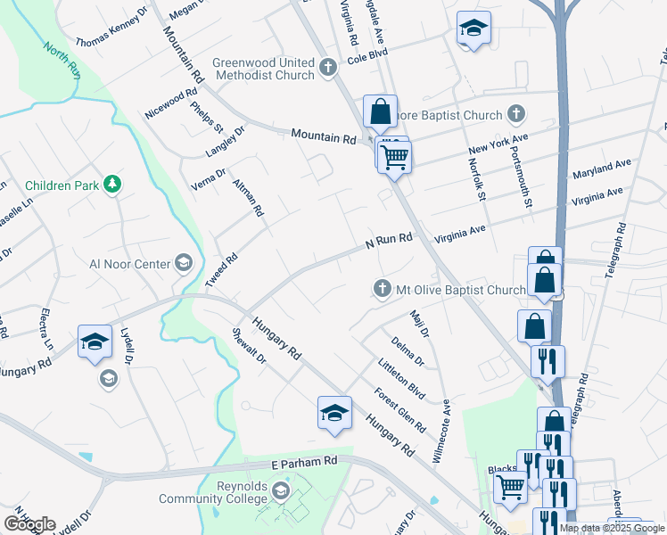 map of restaurants, bars, coffee shops, grocery stores, and more near 9507 North Run Road in Glen Allen