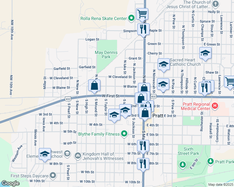 map of restaurants, bars, coffee shops, grocery stores, and more near 101-199 North Hamilton Street in Pratt