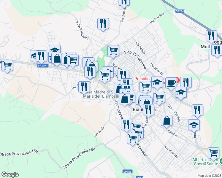 map of restaurants, bars, coffee shops, grocery stores, and more near 11 Via Platania in Biancavilla