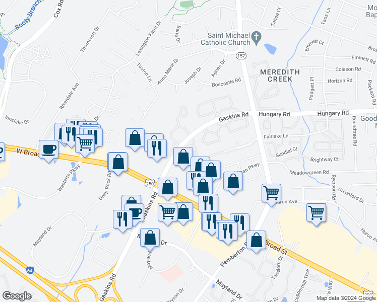 map of restaurants, bars, coffee shops, grocery stores, and more near 4061 Mineral Springs Lane in Glen Allen