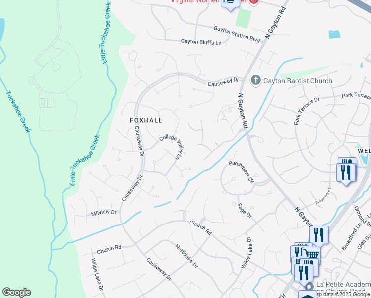 map of restaurants, bars, coffee shops, grocery stores, and more near 3808 Maida Court in Richmond
