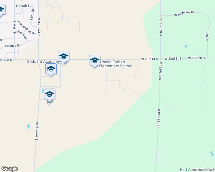 map of restaurants, bars, coffee shops, grocery stores, and more near 18833 West 23rd Street South in Goddard