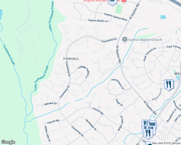 map of restaurants, bars, coffee shops, grocery stores, and more near 3808 Maida Court in Richmond