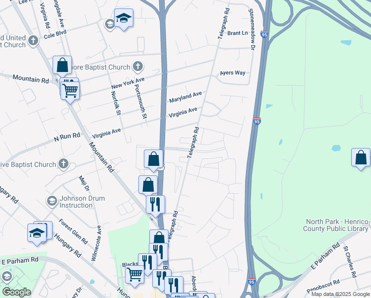 map of restaurants, bars, coffee shops, grocery stores, and more near 9015 Brook Road in Glen Allen