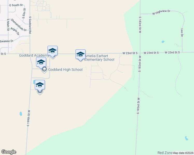 map of restaurants, bars, coffee shops, grocery stores, and more near 18512 West 23rd Street South in Goddard