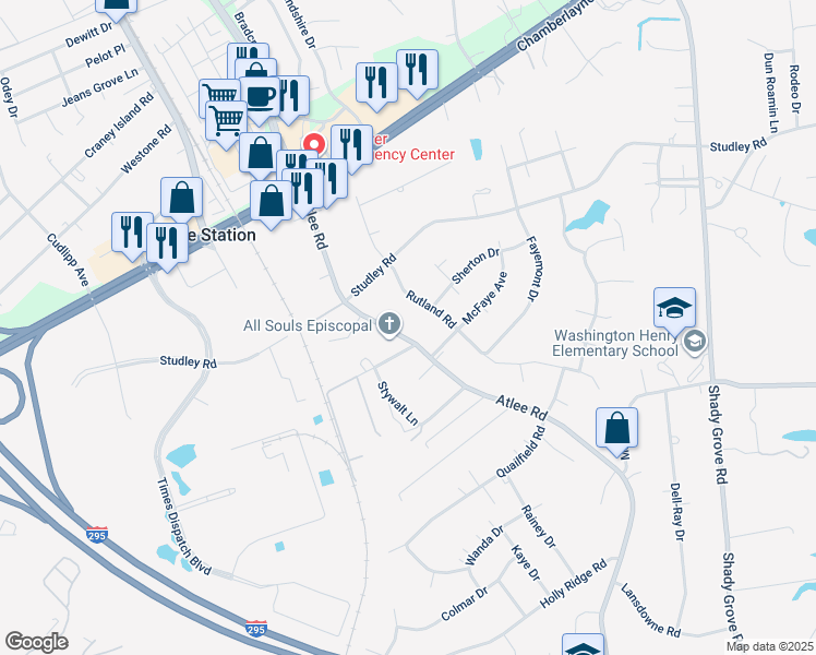 map of restaurants, bars, coffee shops, grocery stores, and more near 9072 Atlee Road in Mechanicsville