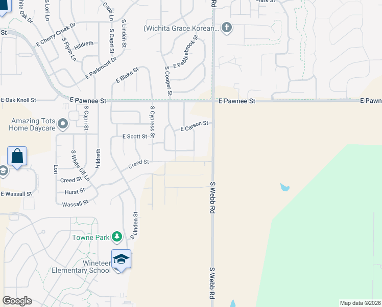 map of restaurants, bars, coffee shops, grocery stores, and more near 9402 East Marion Street in Wichita