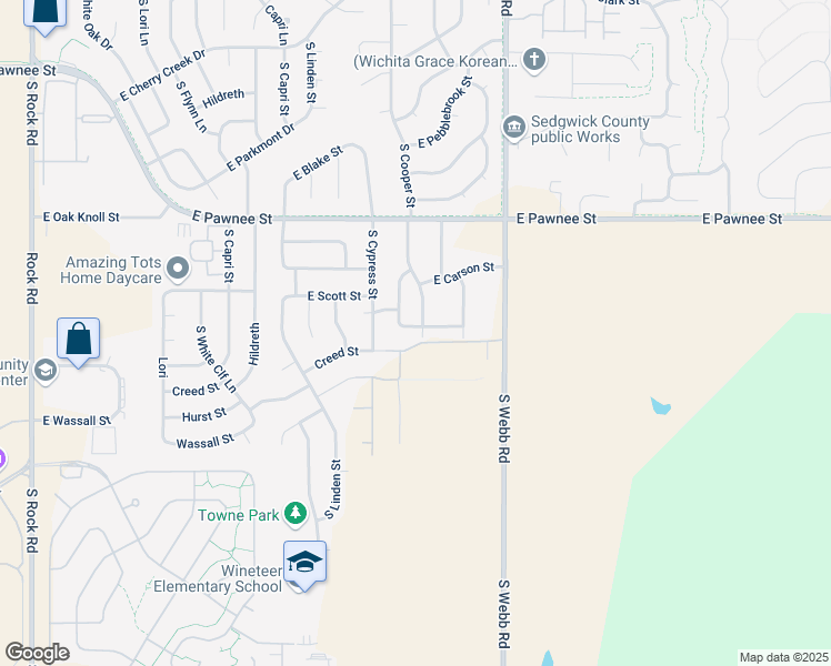 map of restaurants, bars, coffee shops, grocery stores, and more near 9223 East Marion Street in Wichita