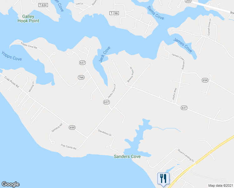 map of restaurants, bars, coffee shops, grocery stores, and more near 110 Jacks Cove Lane in White Stone