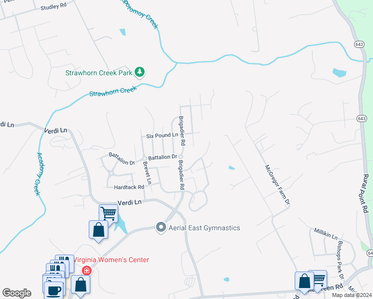 map of restaurants, bars, coffee shops, grocery stores, and more near 9026 Brigadier Road in Mechanicsville