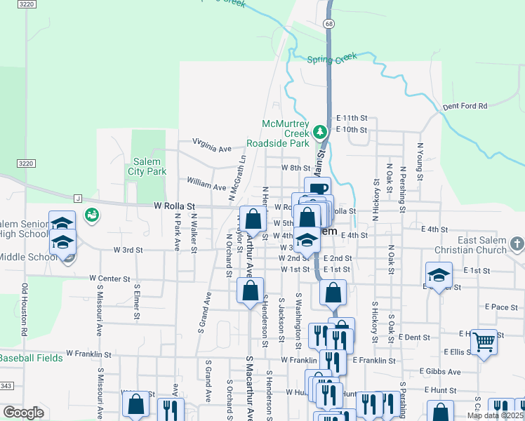 map of restaurants, bars, coffee shops, grocery stores, and more near 304 West Rolla Street in Salem