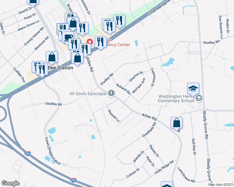 map of restaurants, bars, coffee shops, grocery stores, and more near 9072 Atlee Road in Mechanicsville