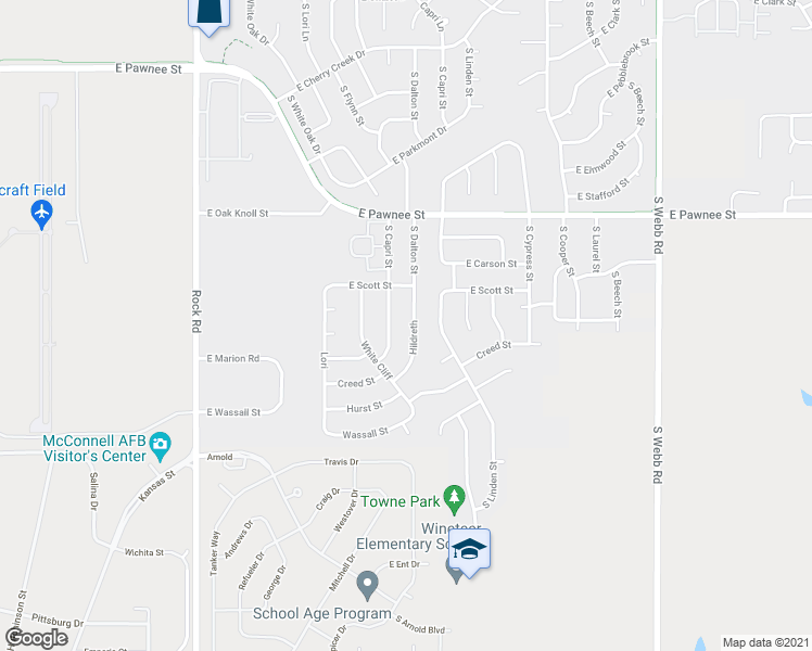 map of restaurants, bars, coffee shops, grocery stores, and more near 2547 South Dalton Street in Wichita
