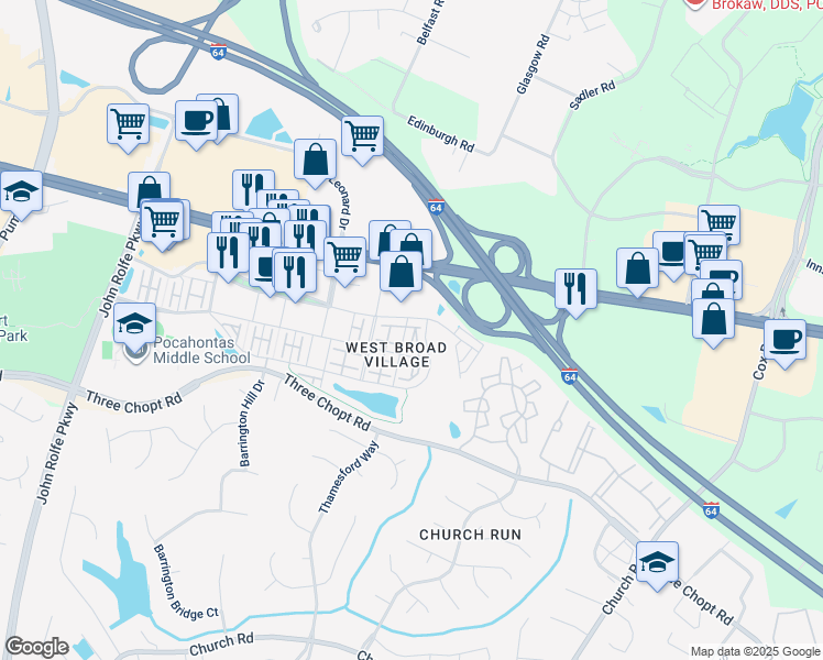 map of restaurants, bars, coffee shops, grocery stores, and more near 3917 Pumpkin Seed Lane in Glen Allen