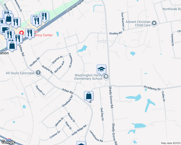 map of restaurants, bars, coffee shops, grocery stores, and more near 8501 Snowstraw Place in Mechanicsville