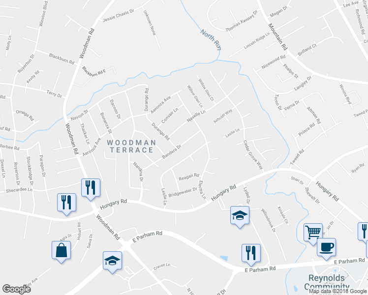 map of restaurants, bars, coffee shops, grocery stores, and more near 1813 Bandera Drive in Henrico