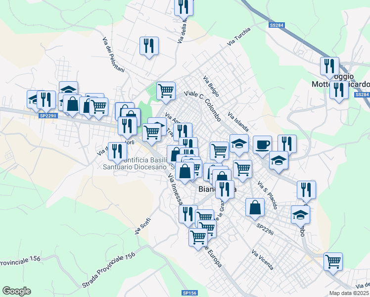 map of restaurants, bars, coffee shops, grocery stores, and more near 47 Via Trapani in Biancavilla