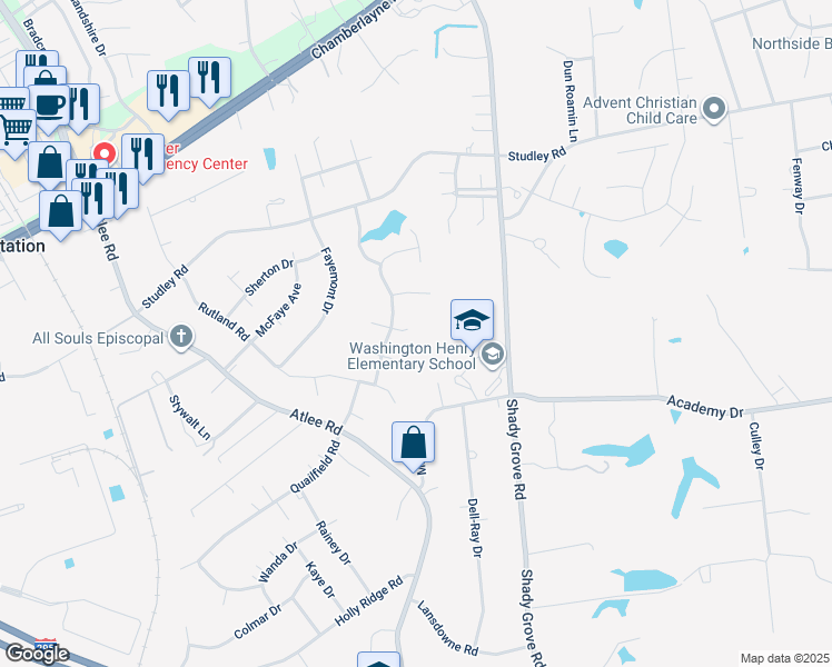 map of restaurants, bars, coffee shops, grocery stores, and more near 8501 Snowstraw Place in Mechanicsville