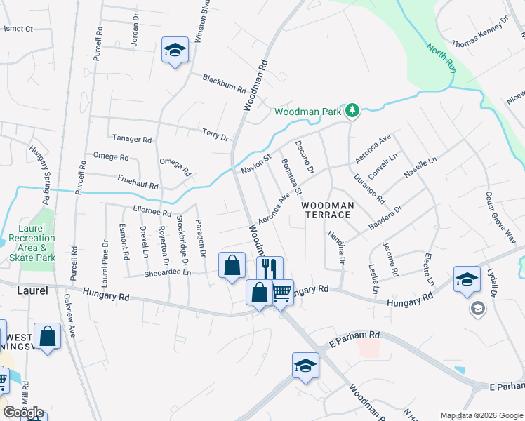 map of restaurants, bars, coffee shops, grocery stores, and more near 9803 Thacker Lane in Richmond