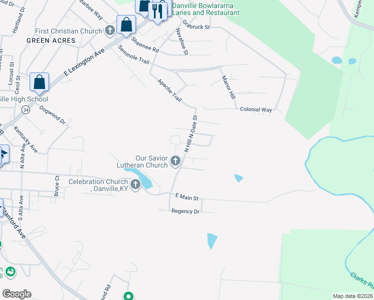 map of restaurants, bars, coffee shops, grocery stores, and more near 1000 Plainview Drive in Danville