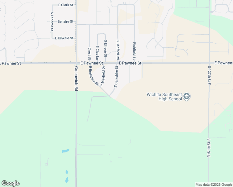 map of restaurants, bars, coffee shops, grocery stores, and more near 11566-11698 East Berkshire Street in Wichita