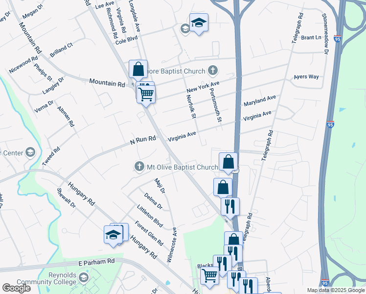map of restaurants, bars, coffee shops, grocery stores, and more near 1454 Mountain Road in Glen Allen