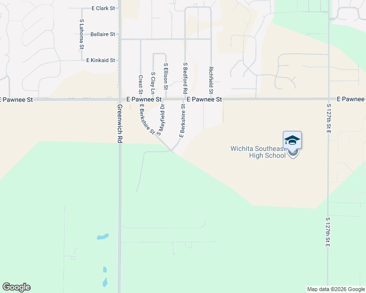 map of restaurants, bars, coffee shops, grocery stores, and more near 11566-11698 East Berkshire Street in Wichita