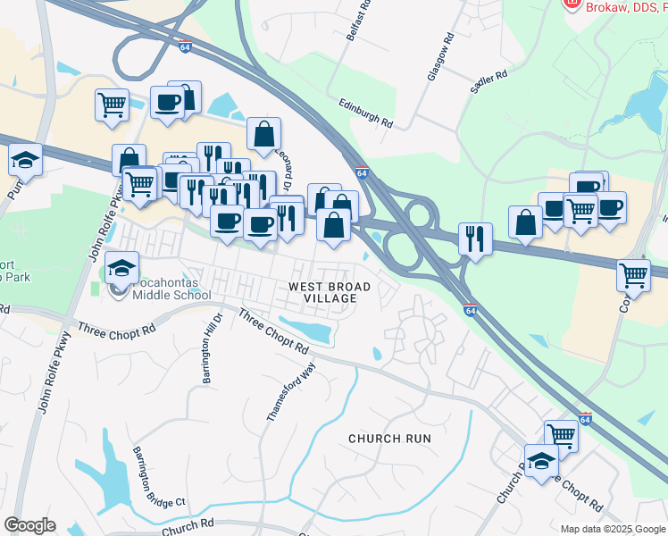 map of restaurants, bars, coffee shops, grocery stores, and more near 1903 Old Brick Road in Glen Allen