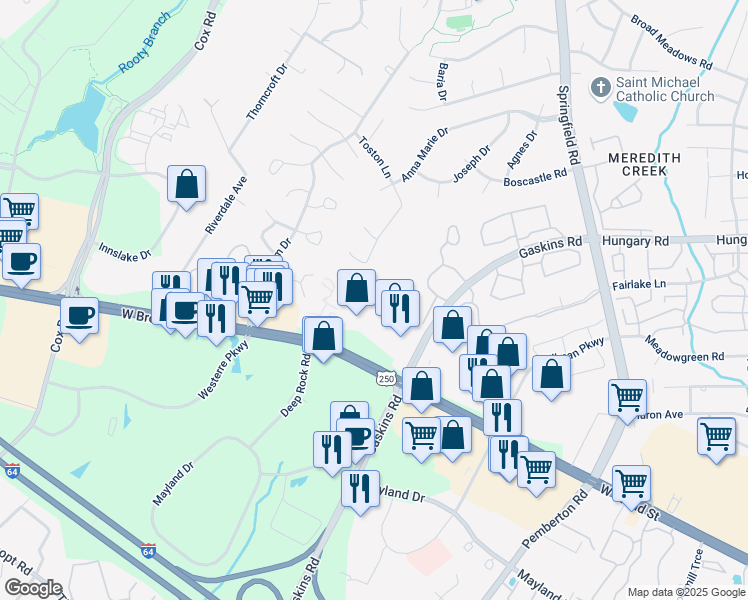 map of restaurants, bars, coffee shops, grocery stores, and more near 10060 West Broad Street in Glen Allen