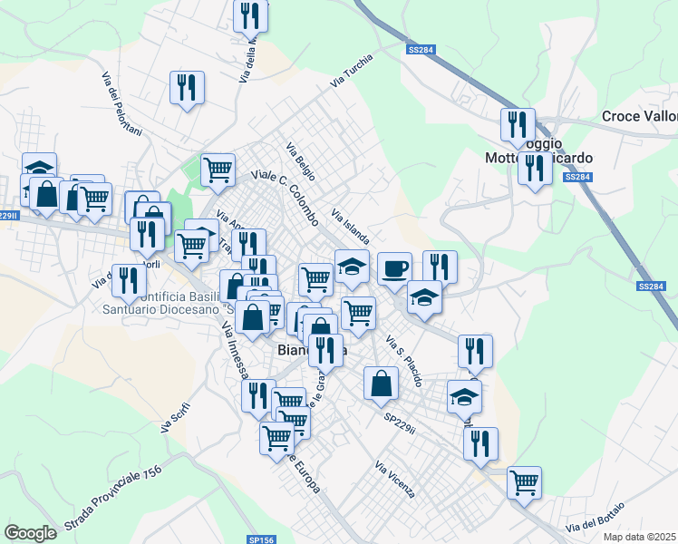 map of restaurants, bars, coffee shops, grocery stores, and more near 46 Via Toscana in Biancavilla