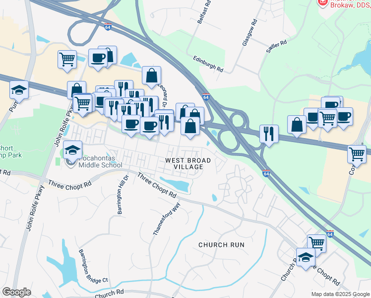 map of restaurants, bars, coffee shops, grocery stores, and more near 1915 Old Brick Road in Glen Allen