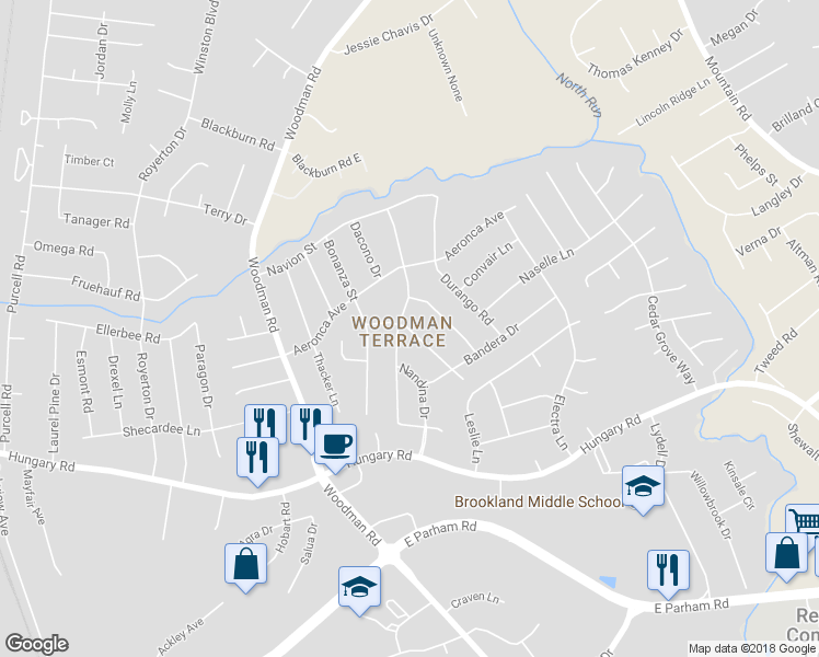 map of restaurants, bars, coffee shops, grocery stores, and more near 9714 Waterbury Drive in Henrico