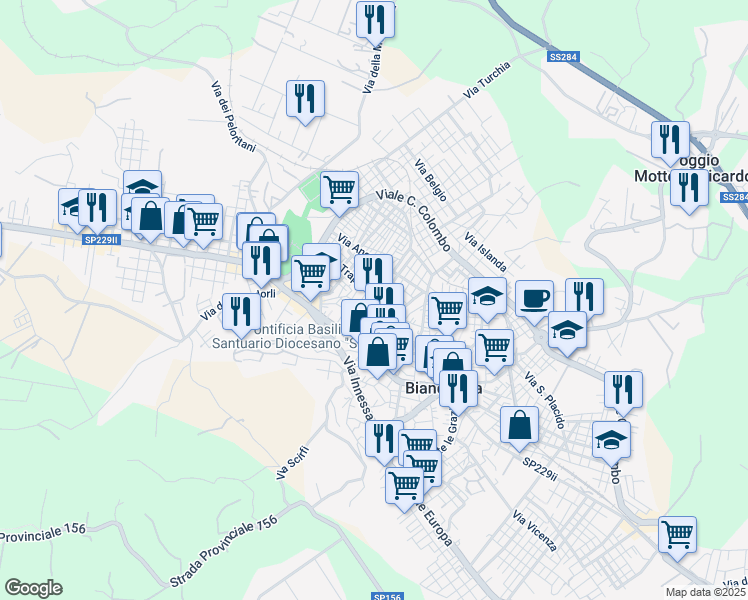 map of restaurants, bars, coffee shops, grocery stores, and more near 47 Via Trapani in Biancavilla