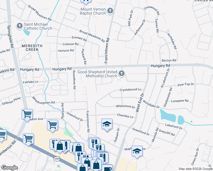 map of restaurants, bars, coffee shops, grocery stores, and more near 4248 English Holly Circle in Richmond