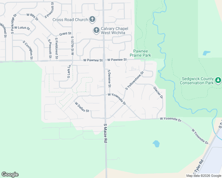 map of restaurants, bars, coffee shops, grocery stores, and more near 2542 South Denene Street in Wichita