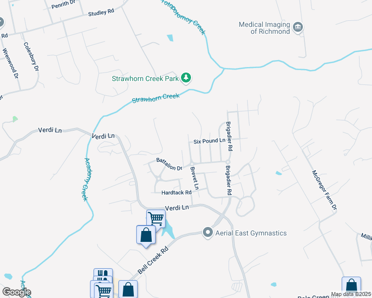 map of restaurants, bars, coffee shops, grocery stores, and more near 9057 Brevet Lane in Mechanicsville
