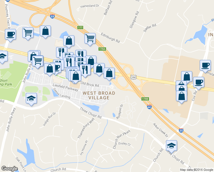 map of restaurants, bars, coffee shops, grocery stores, and more near 1903 Old Brick Road in Glen Allen